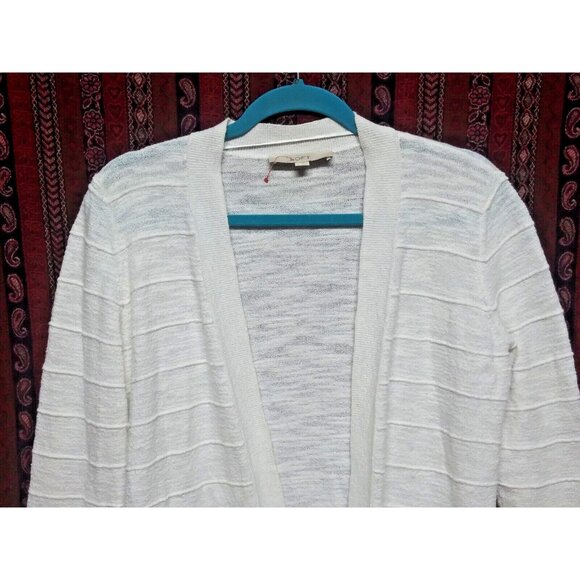 Loft Open Front Cardigan textured ribbed White Business Casual cozy cotton blend - Picture 3 of 8